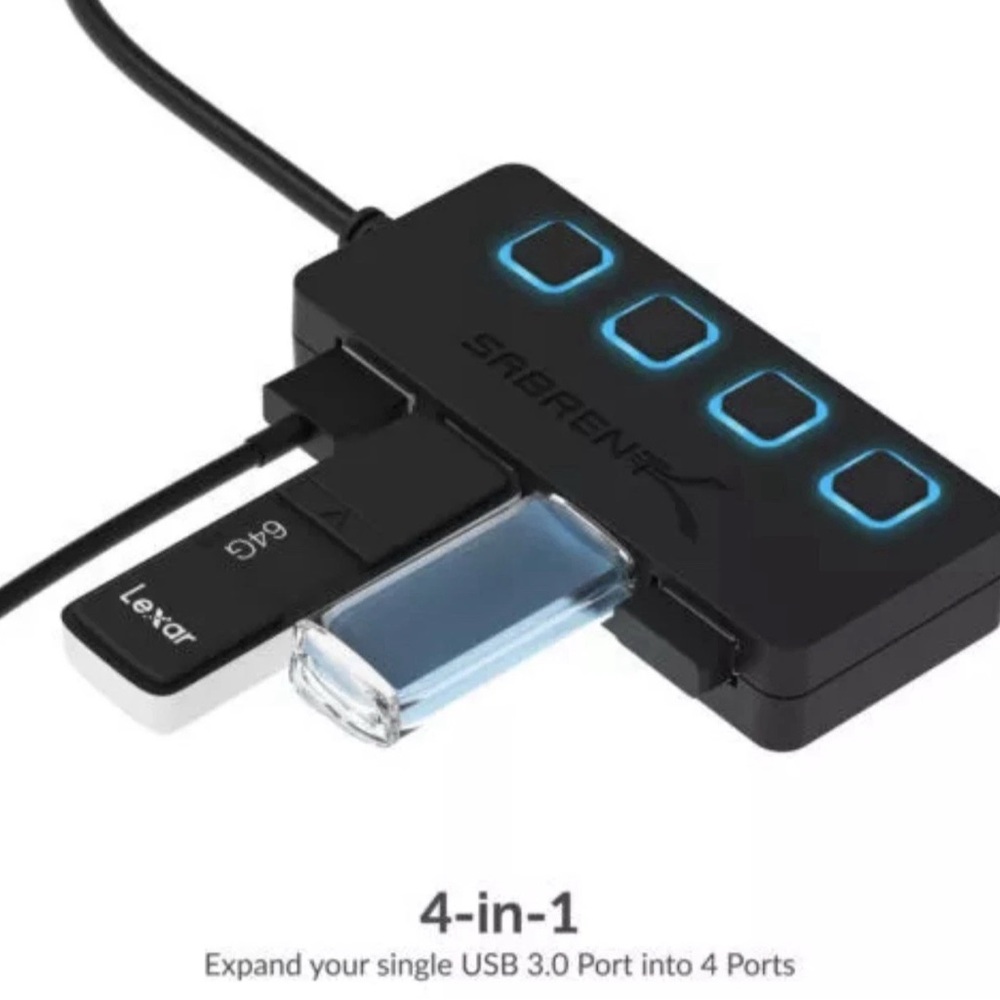 Black 4-Port USB 3.0 Hub